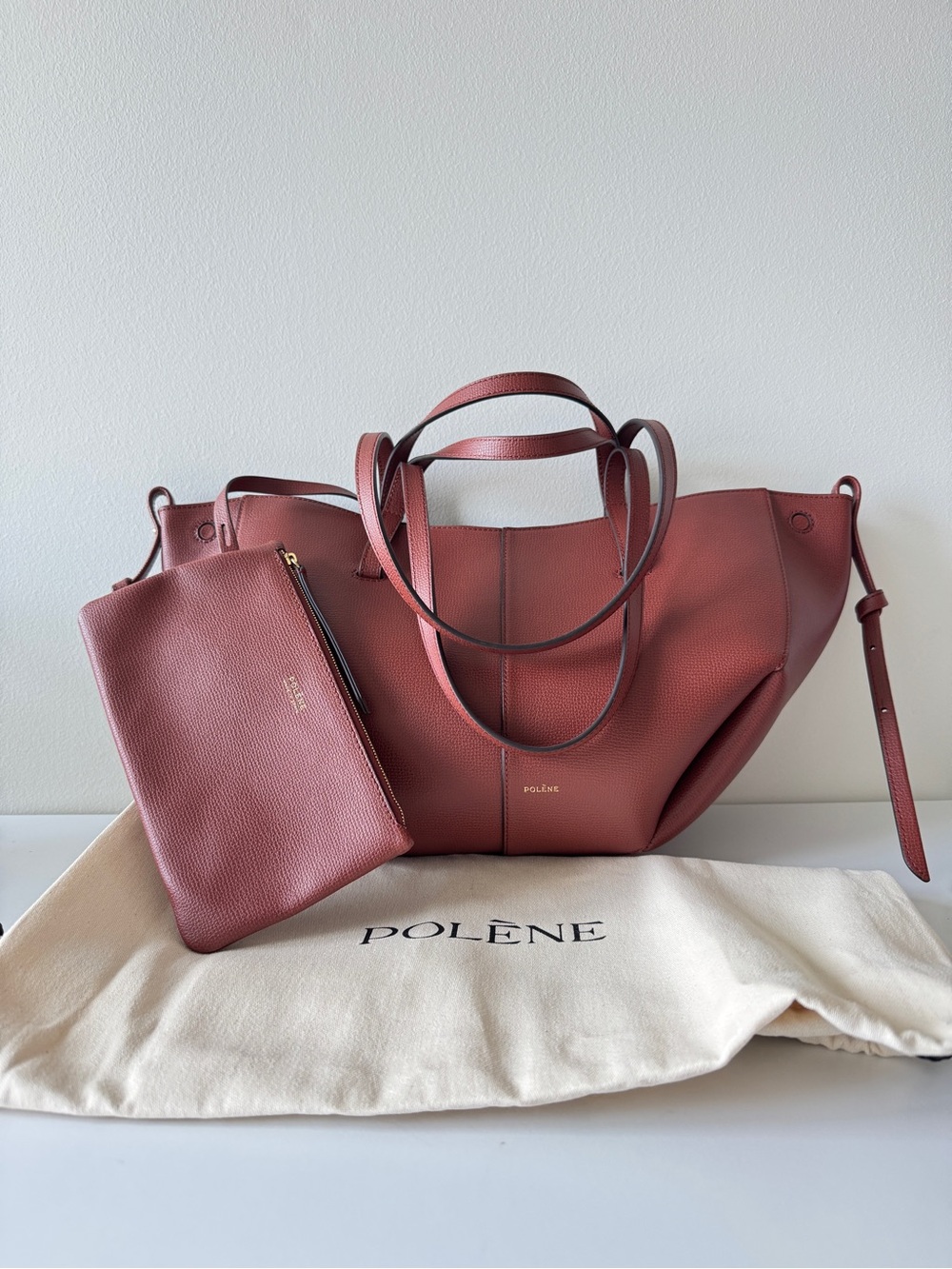 Polène Mini Cyme Tote Bag Paris Exclusive Argile Rouge Red Color